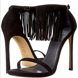 Stuart Weitzman Black Suede Fringe Heel